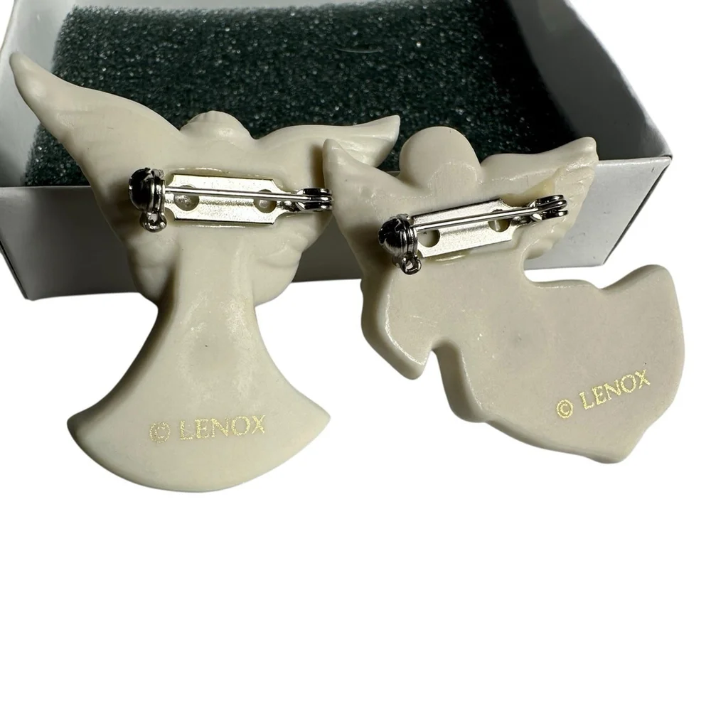 Lenox Vintage Angel Porcelain Brooch Pins Set Of 2 Angel Star & Angel Harp - Picture 5 of 8